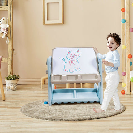 2 in 1 Kids Easel Table and Chair Set with Adjustable Art Painting Board
