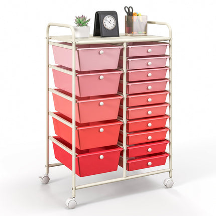 15-Drawer Utility Rolling Cart with Drawers Multi-Use Storage-Icecream Multicolor