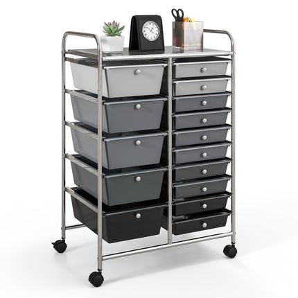 15-Drawer Utility Rolling Cart with Drawers Multi-Use Storage-Icecream Multicolor