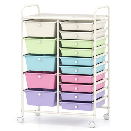 15-Drawer Utility Rolling Cart with Drawers Multi-Use Storage-Icecream Multicolor