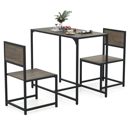 3 Pcs Dining Set Compact Table and 2 Chair with Metal Frame for for Small Space