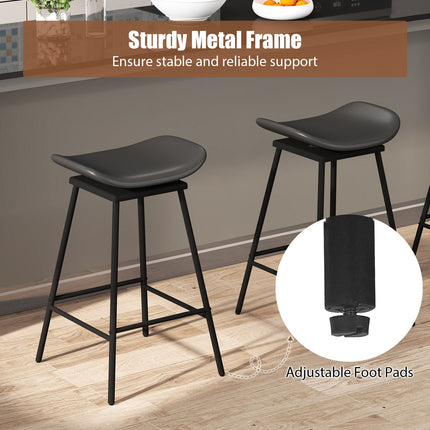 Set of 2 Swivel Barstools Faux Leather Upholstered Backless with Footrest