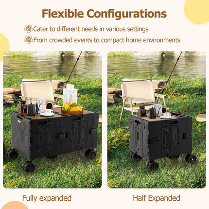 Large Foldable Utility Cart with 2-Tier Storage Crates and Telescoping Handle