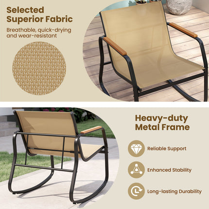 3 Piece Rocking Bistro Chairs and Side Table Set with Storage Bag-Brown