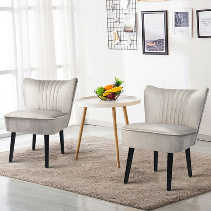 Set of 2 Upholstered Modern Leisure Club Chairs with Solid Wood Legs