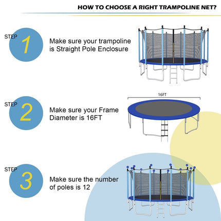15/16 Feet Trampoline Replacement Safety Net with Adjustable Straps