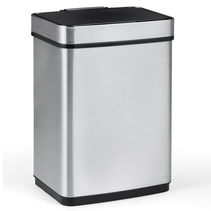 16 Gallon Trash Can Infrared Motion Sensor Garbage Can with Dual Compartments-Silver
