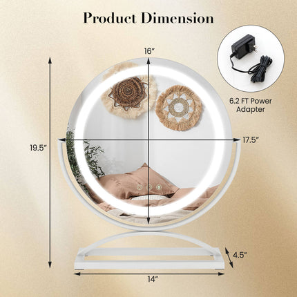 16 Inch Round Makeup Vanity Mirror with 3 Color Dimmable LED Lighting