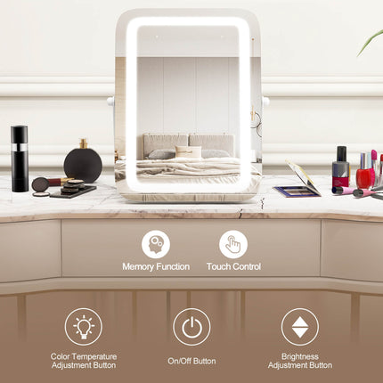 16 x 12 Inch Rectangular Vanity Makeup Mirror with 3 Color Dimmable Lighting