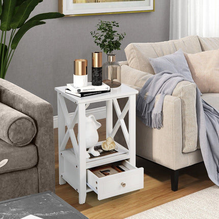 2-Tier 16 x 14 Inch Multifunctional Nightstand with Storage Drawer