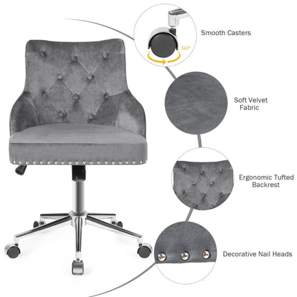 Tufted Upholstered Swivel Computer Desk Chair with Nailed Tri
