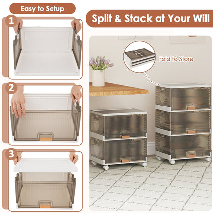 3/4/5/6-Cube Stackable Storage Bins with Detachable Wheels