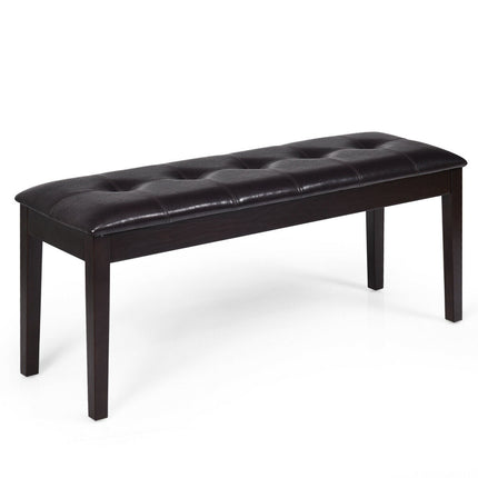 Upholstered Dining Room PU Bench Solid Wood Button Tufted