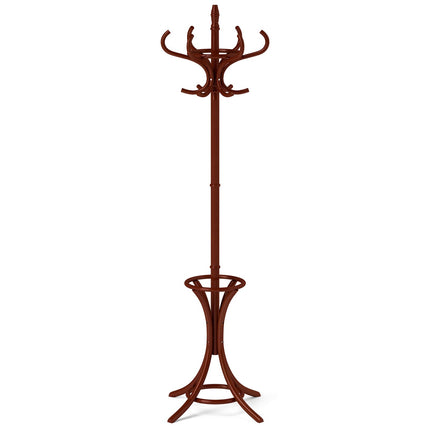 Wood Standing Hat Coat Rack with Umbrella Stand