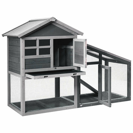 Wooden 56.5 Inch Length Rabbit Hutch with Pull out Tray and Ramp