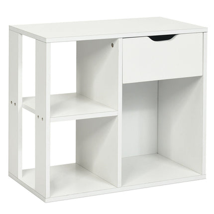 3-Cube Bookcase 2-tier Wooden Storage Shelf with Pull-out Drawer-Brown