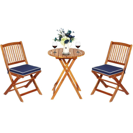 3 Pieces Patio Folding Bistro Set with Padded Cushion and Round Coffee Table-Navy