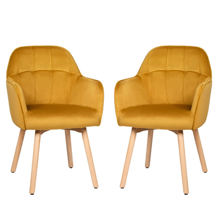 Set of 2 Mid-Back Accent Leisure Armchairs-Yellow