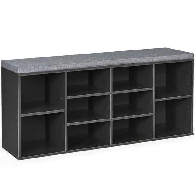 10-Cube Organizer Shoe Storage Bench with Cushion for Entryway