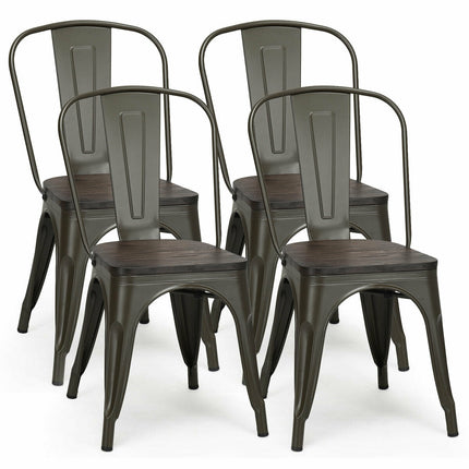 4 Pieces Tolix Style Metal Dining Side Chair Stackable Wood Seat