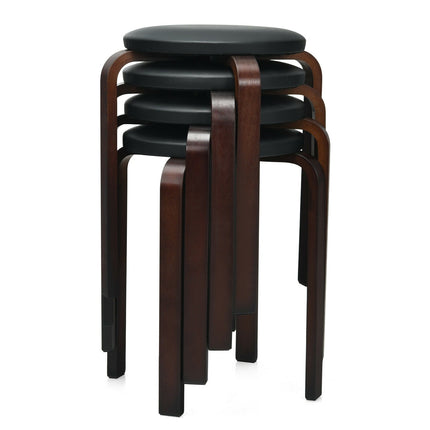 Set of 4 Bentwood Round Stool Stackable Dining Chairs with Padded Seat