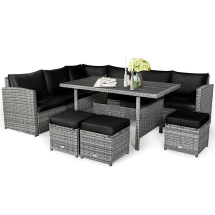 7 Pieces Patio Rattan Dining Furniture Sectional Sofa Set with Wicker Ottoman