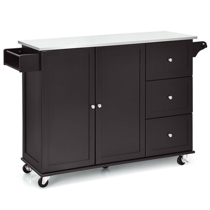 Kitchen Island 2-Door Storage Cabinet with Drawers and Stainless Steel Top