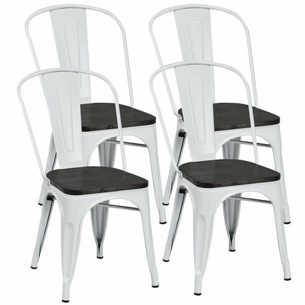 4 Pieces Tolix Style Metal Dining Side Chair Stackable Wood Seat