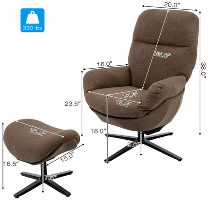Upholstered Swivel Lounge Chair with Ottoman and Rocking Footstool