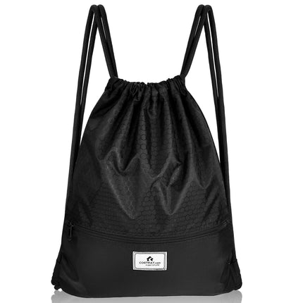 Drawstring Backpack String Bag Foldable Sports Sack with Zipper Pocket-Green