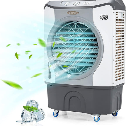 4-in-1 Industrial Evaporative Air Cooler Fan with 12 Gallon Tank and Wheels-Gray