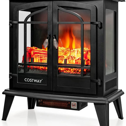 25 Inch Freestanding Electric Fireplace Heater with Realistic Flame effect-Black