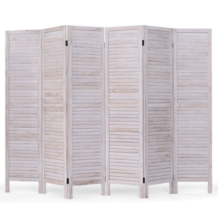 6 Panels Classic Venetian Wooden Slat Room Screen-White