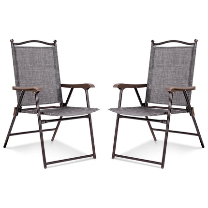 Set of 2 Patio Folding Sling Back Camping Deck Chairs
