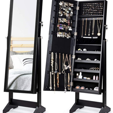Jewelry Cabinet Stand Mirror Armoire with Large Storage Box