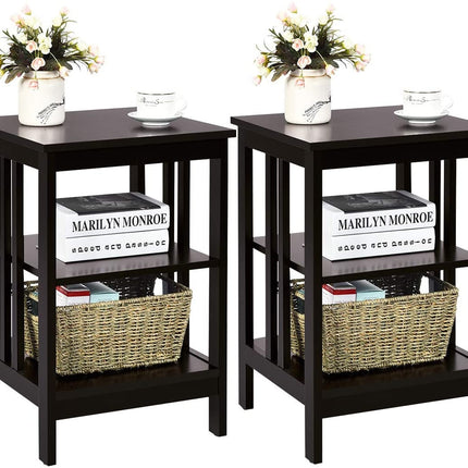 2 Pieces 3-Tier Nightstand with Reinforced Bars and Stable Structure