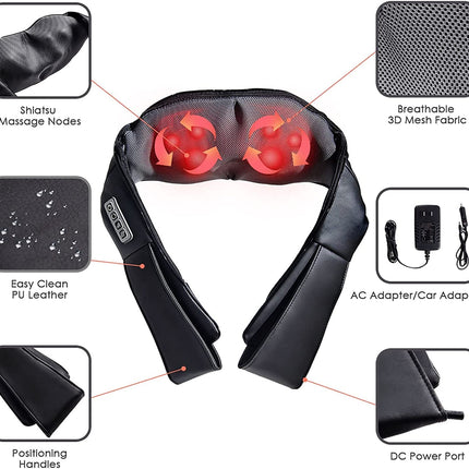 Electric Back and Neck Kneading Shoulder Massager with Heat Straps