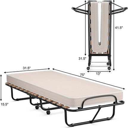 75 x 31.5 Inch Folding Guest Bed with Memory Foam Mattress for Adult