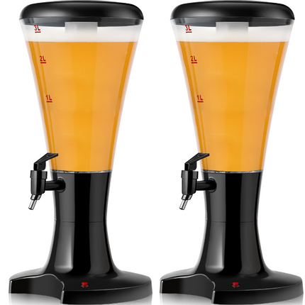 Set of 2 3L Draft Beer Tower Dispenser with LED Lights