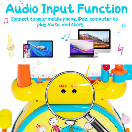 2-in-1 Kids Electronic Drum and Keyboard Set with Stool