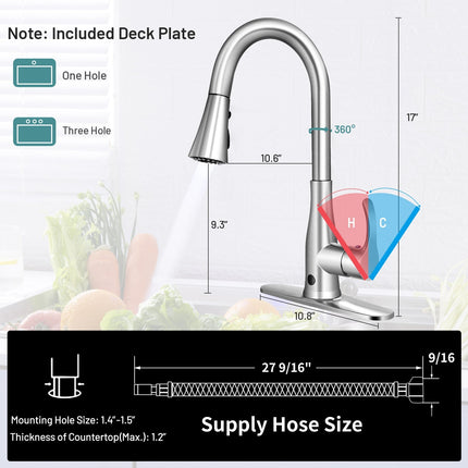 Touchless Kitchen Faucet with 360¬∞ Swivel Single Handle Sensor and 3 Mode Sprayer