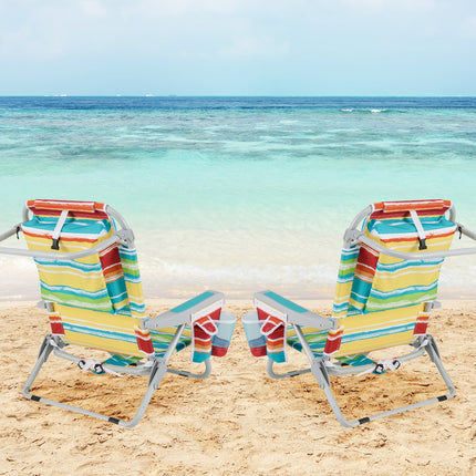 1 Piece Foldable Backpack Beach Chair with Cup Holder and Storage Pockets for Outdoor