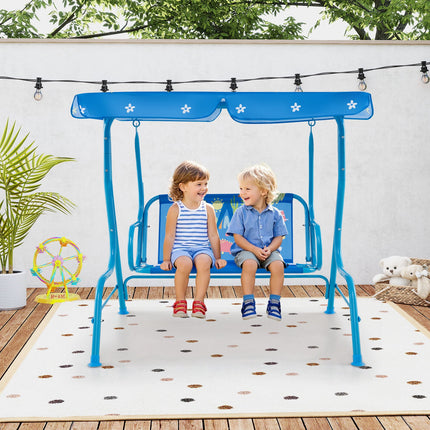 2-Seater Kids Patio Swing with Metal Stand and Adjustable Canopy-Navy