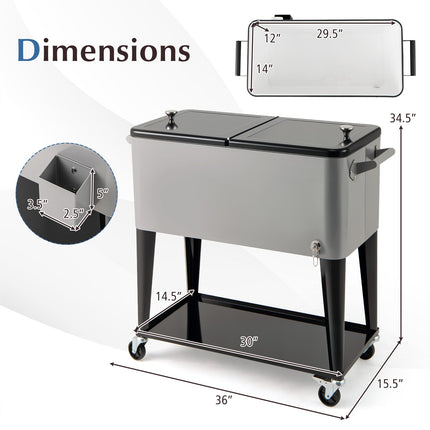 Portable Patio Cooler with Bottom Storage Shelf and Bottle Opener