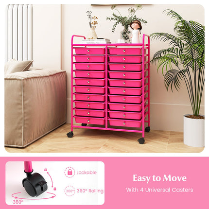 20 Removable Drawers Rolling Storage Cart Studio Organizer-Pink