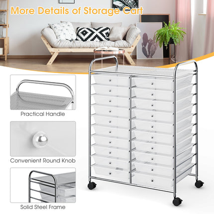 20 Drawers Storage Rolling Cart Studio Organizer-Transparent