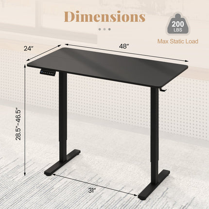 48 Inch x 24 Inch Ergonomic Electric Standing Desk with 3 Memory Settings for Home Office