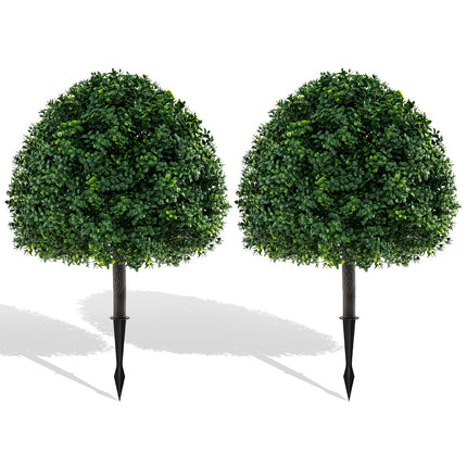 28 Inches Artificial Boxwood Topiary Ball Tree Set of 2 with Ground Spike-Green