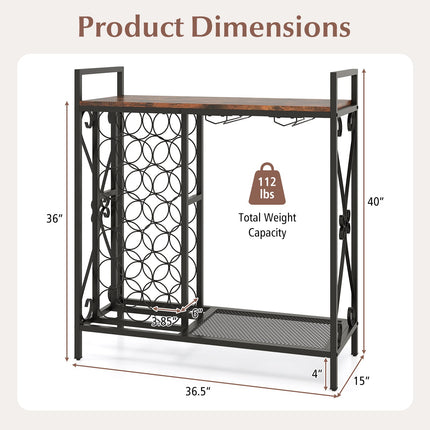 21 Bottle Wine Rack Freestanding Floor Wine Bottle Organizer with Glass Holder