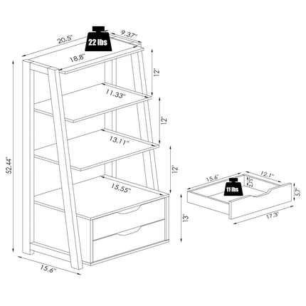 4-Tier Ladder Bookshelf Storage Display with 2 Drawers-White